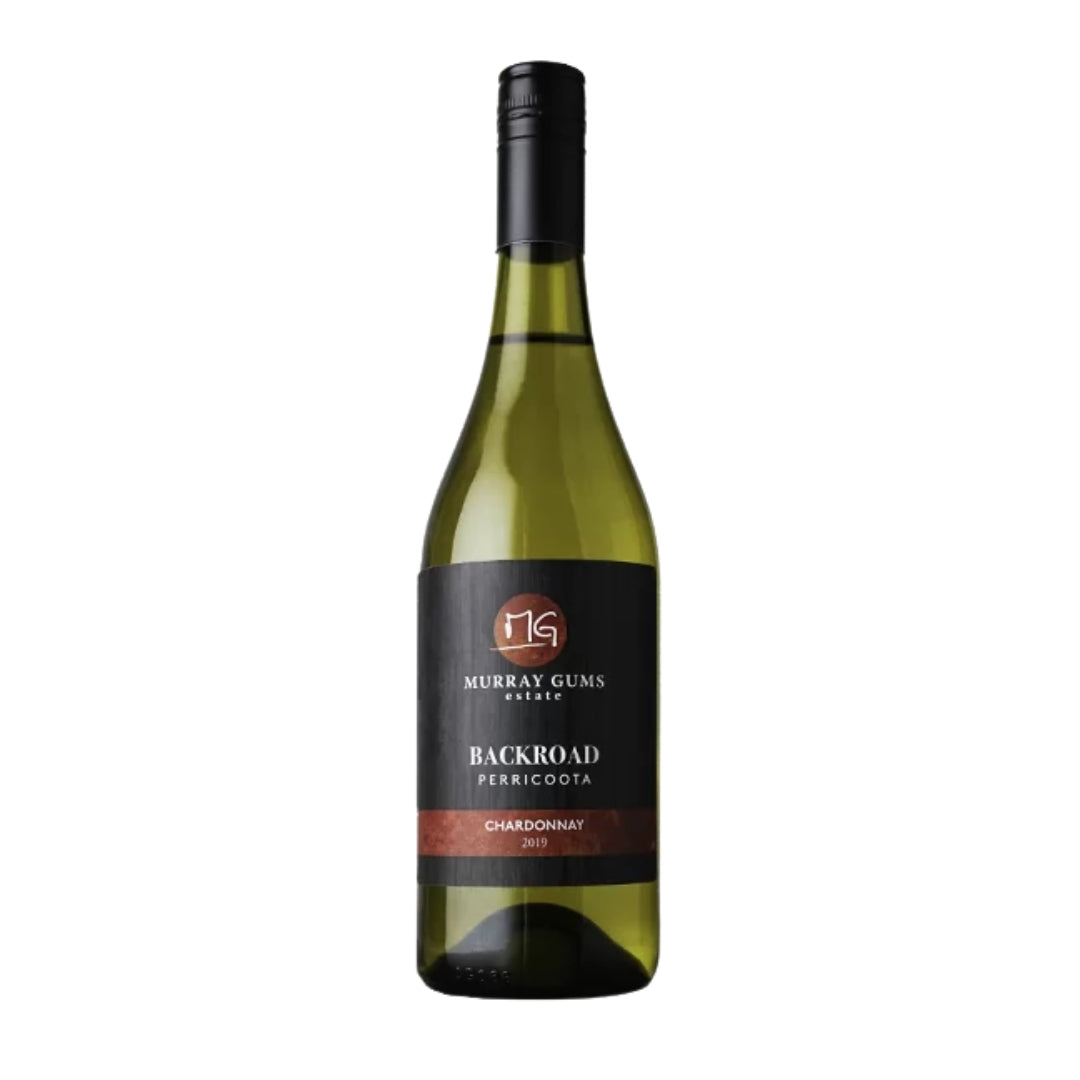 Bottle of Murray Gums Backroad Chardonnay wine on a white background